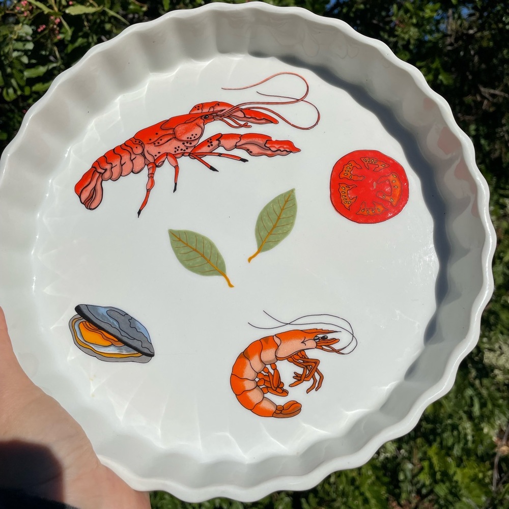 Majilly Design Cordon Bleu Tart or Quiche Dish, Lobster, Shrimp, Oyster, 10”